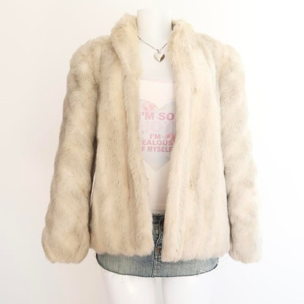 vintage avec tu cream grey faux fur coat